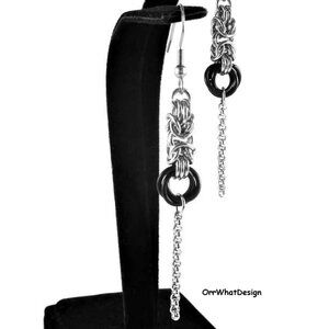 Silver Black Earrings Medieval Chainmail Byzantine Rose + Savvy Chains Jewelry